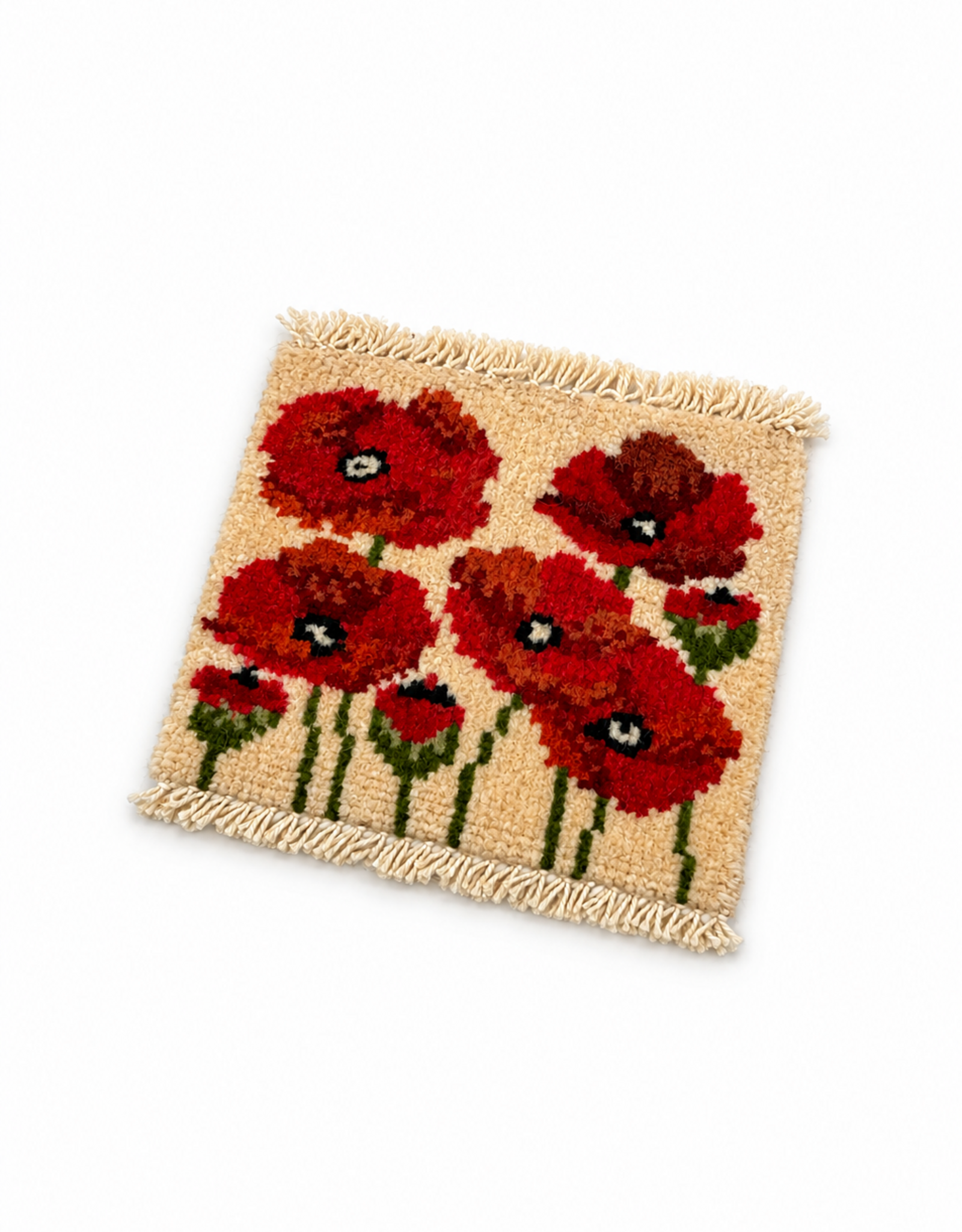Bunyaad Pakistan Red Poppies on Ivory Mug Rug