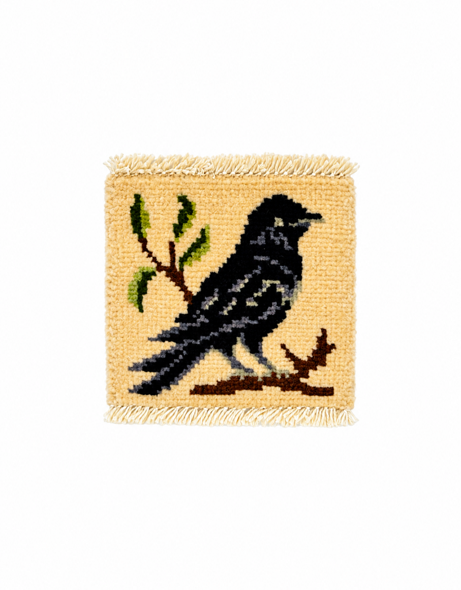 Bunyaad Pakistan Black Raven on Ivory Mug Rug