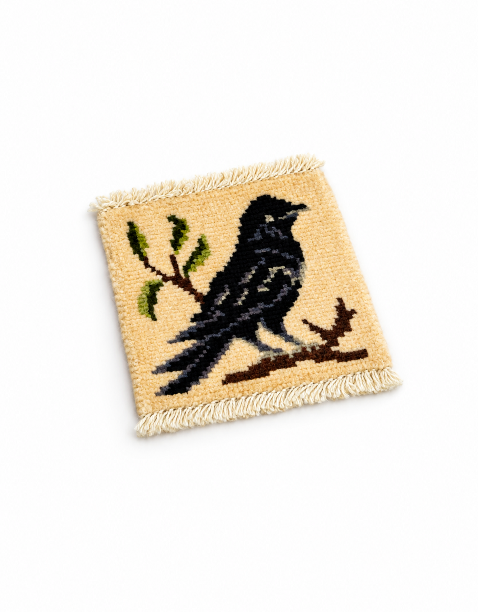 Bunyaad Pakistan Black Raven on Ivory Mug Rug