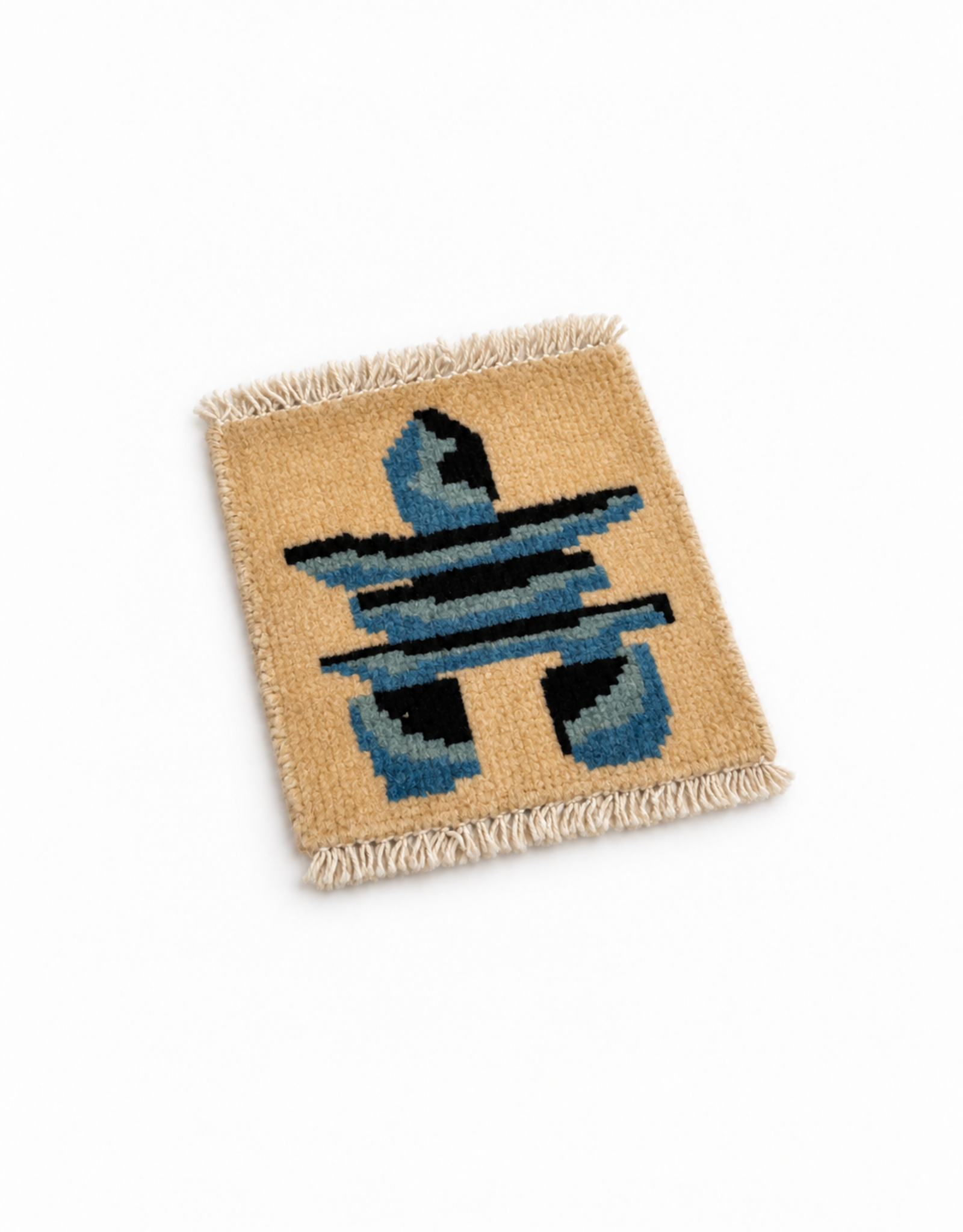Bunyaad Pakistan Inukshuk Blue on Ivory Mug Rug