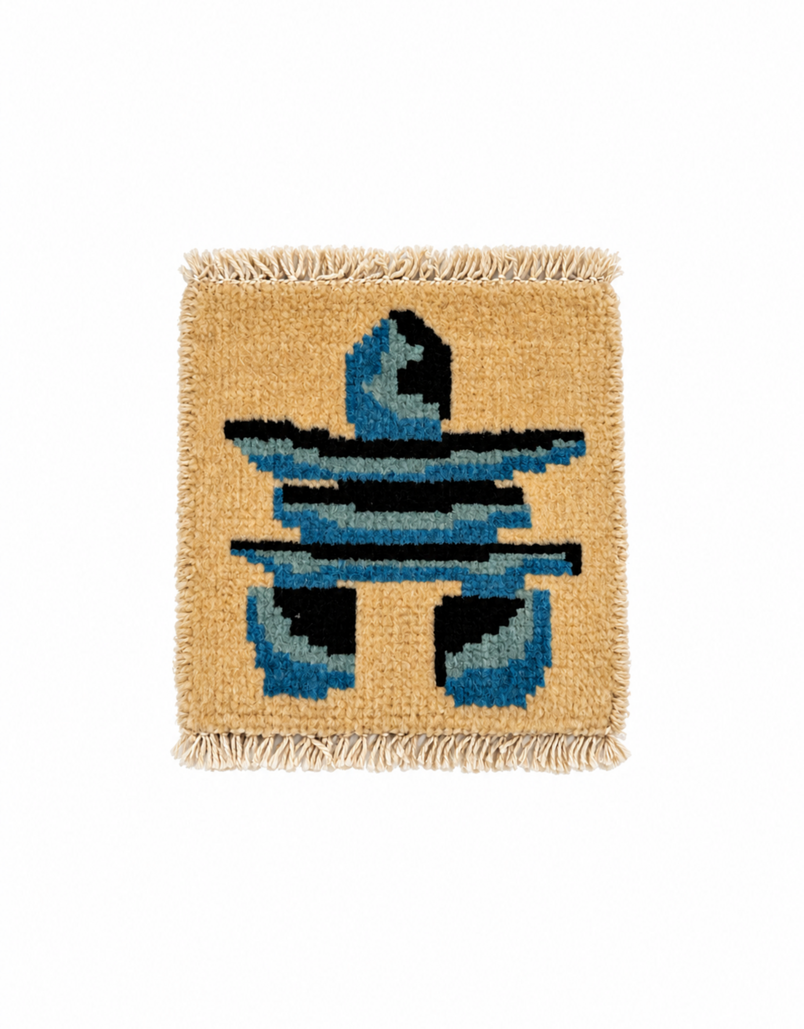 Bunyaad Pakistan Inukshuk Blue on Ivory Mug Rug