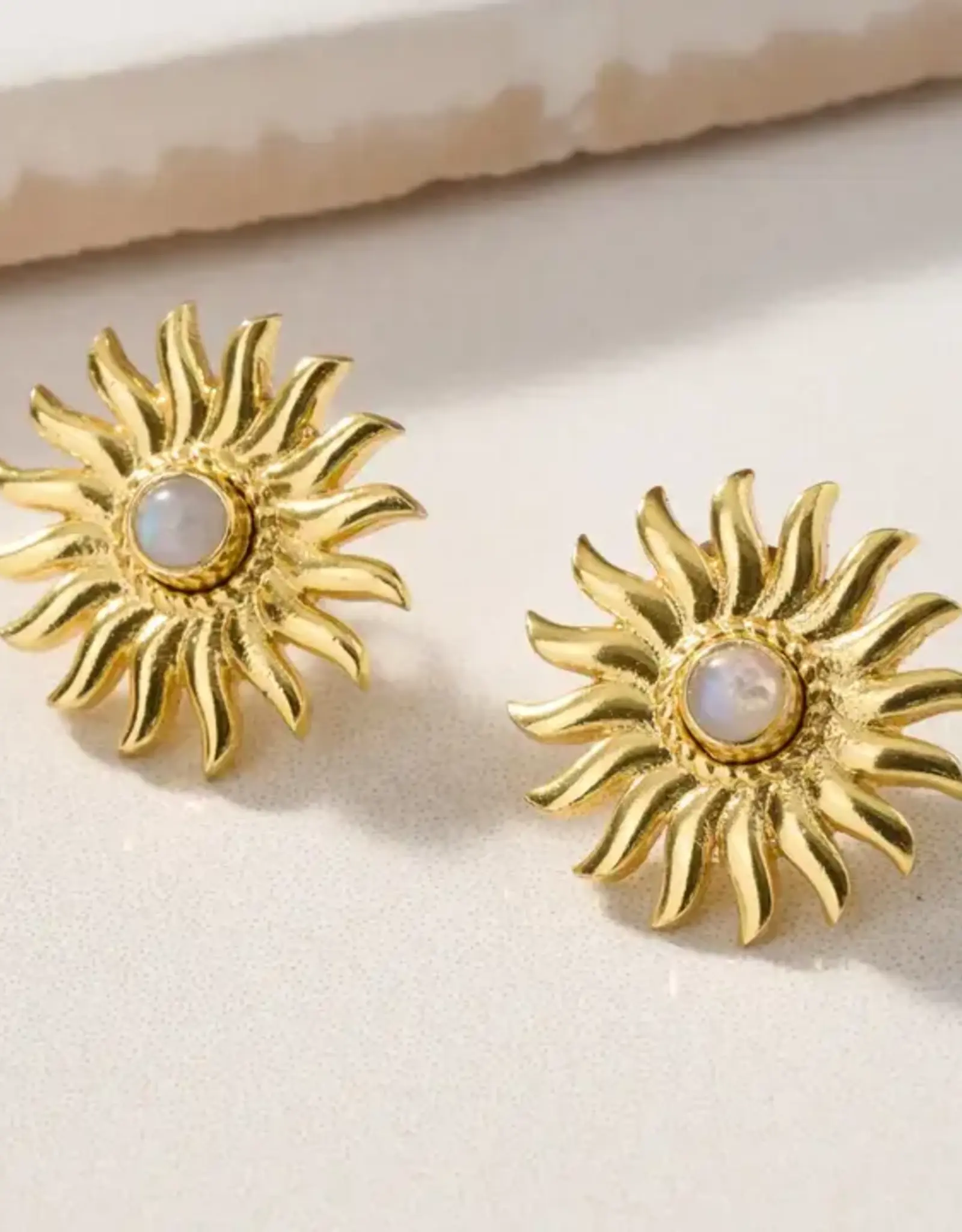 Ten Thousand Villages Sunburst Moonstone Post Earrings