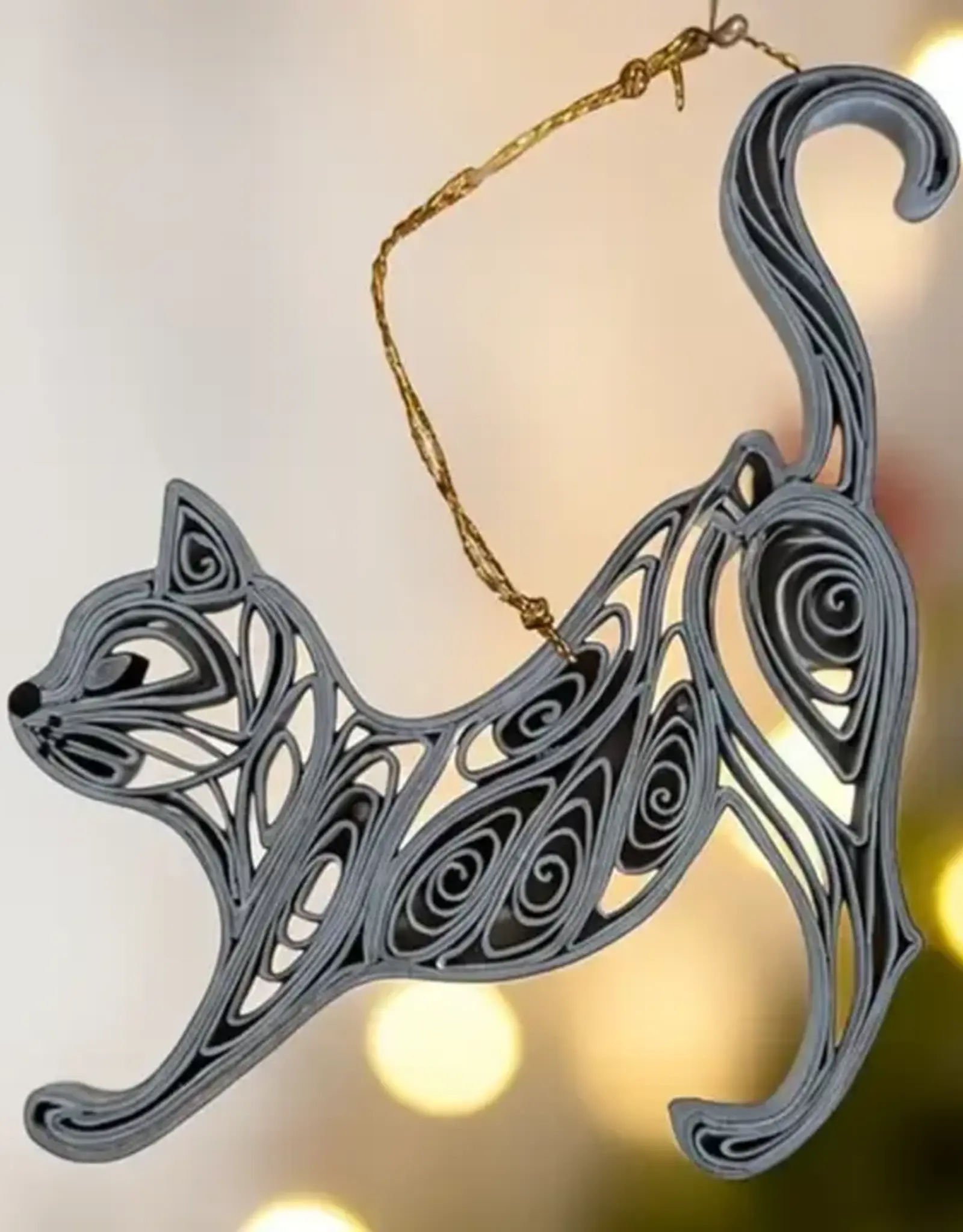 Ten Thousand Villages Dhusara Quilled Cat Ornament