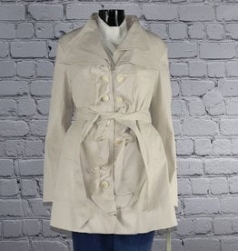 Kenar: Vintage Brown Trench Coat with Ruffles and Stoned Buttons for Gals