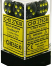 Chessex - CHX 12-die 16mm d6 Set Black w/yellow Vortex