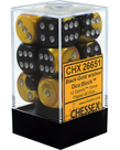 Chessex - CHX 12-die 16mm d6 Set Black-Gold w/Silver Gemini