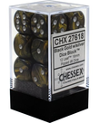 Chessex - CHX CLEARANCE - 12-die 16mm d6 Set Black-Gold w/silver Leaf