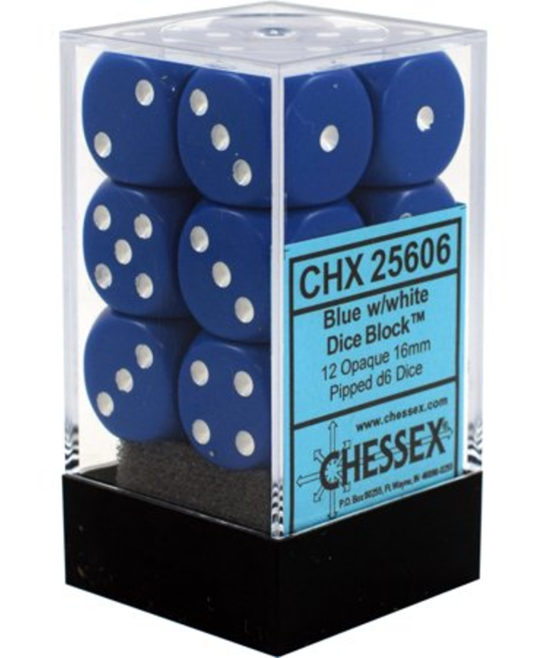 Chessex - CHX CLEARANCE - 12-die 16mm d6 Set Blue w/white Opaque