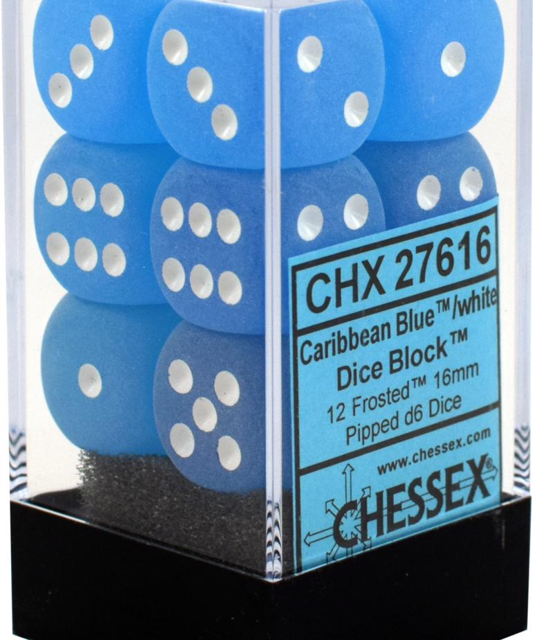 Chessex - CHX CLEARANCE - 12-die 16mm d6 Set Caribbean Blue w/white Frosted