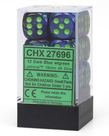Chessex - CHX CLEARANCE - 12-die 16mm d6 Set Lustrous Dark Blue w/ Green