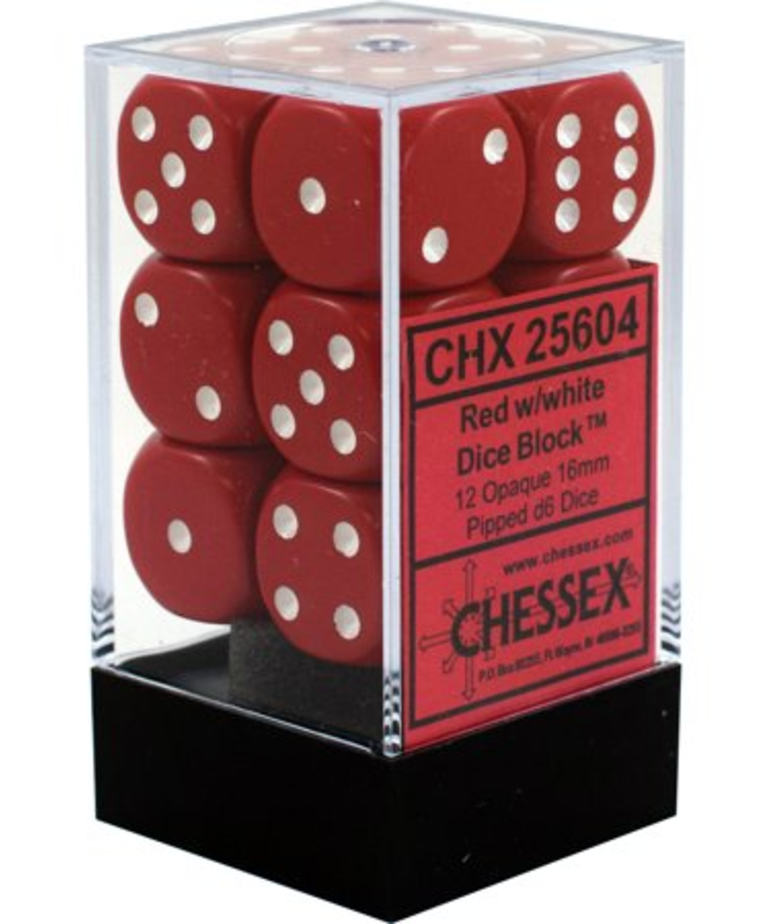 Chessex - CHX 12-die 16mm d6 Set Red w/white Opaque