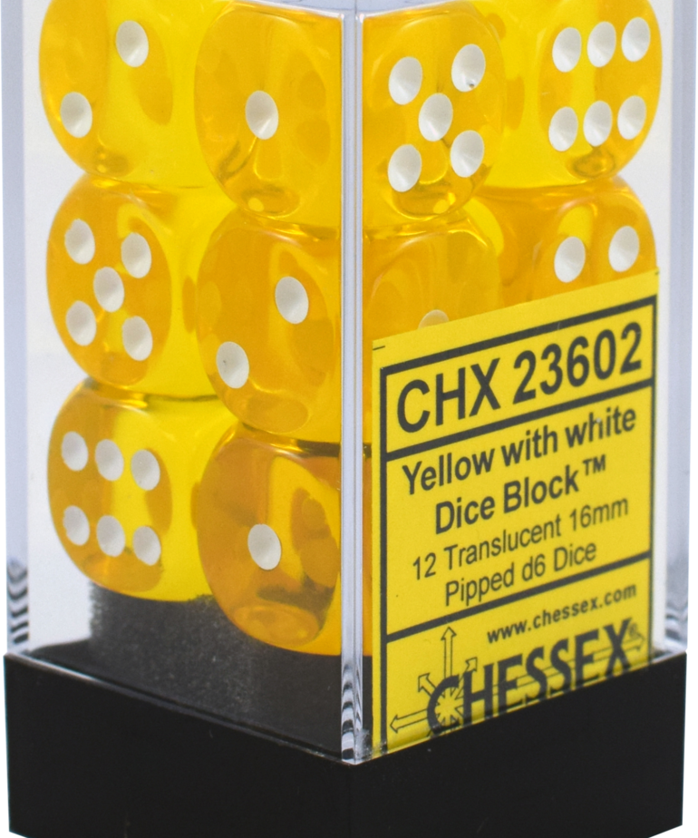 Chessex - CHX 12-die 16mm d6 Set Yellow w/white Translucent