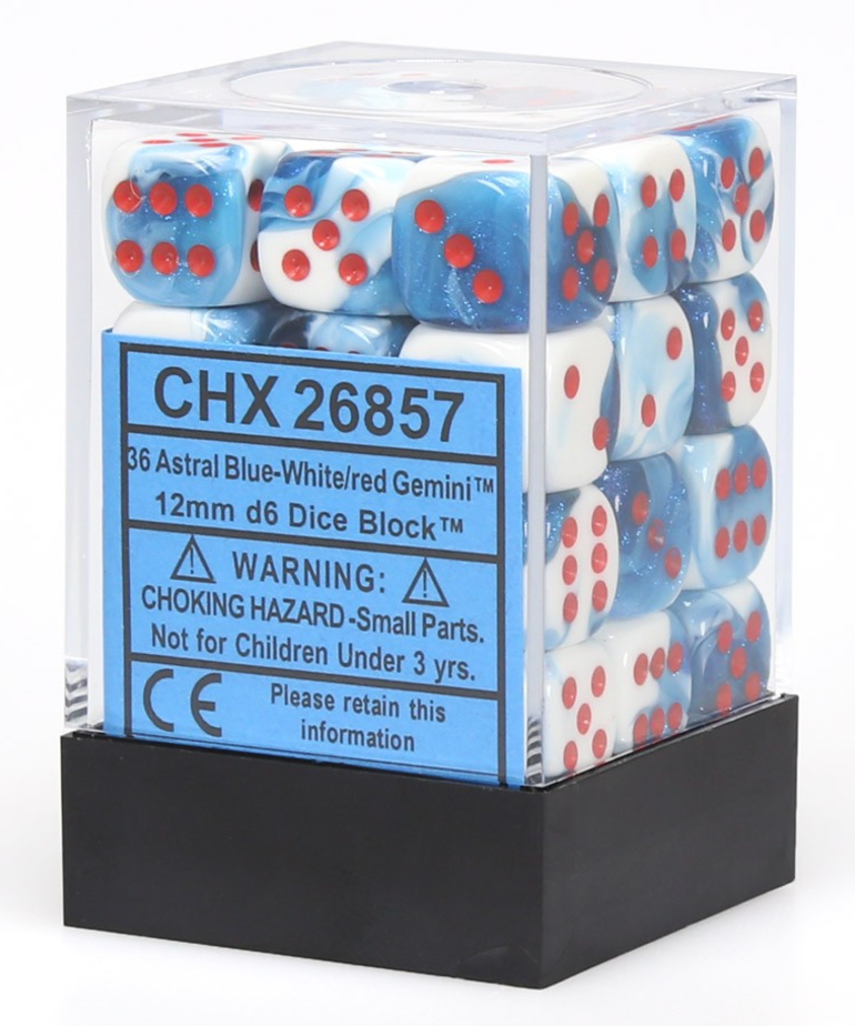 Chessex - CHX CLEARANCE - 36-die 12mm d6 Set Astral Blue - White w/ Red