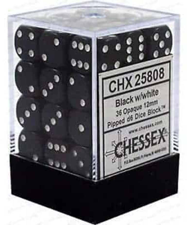Chessex - CHX CLEARANCE - 36-die 12mm d6 Set Black w/white Opaque