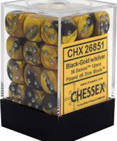 Chessex - CHX 36-die 12mm d6 Set Black-Gold w/Silver Gemini