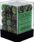 Chessex - CHX CLEARANCE - 36-die 12mm d6 Set Black-Green w/gold Gemini