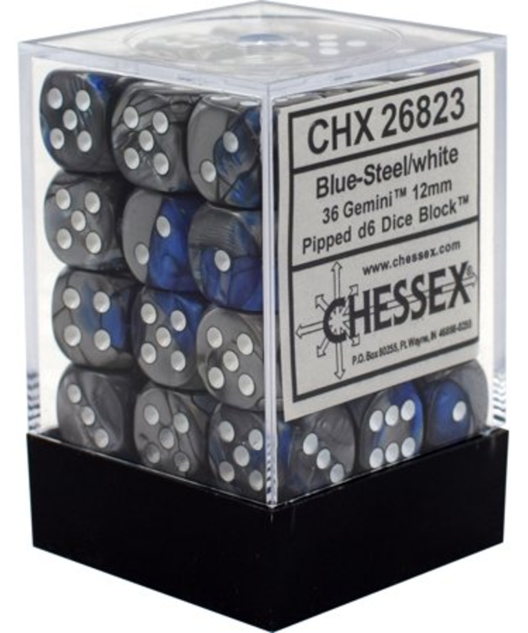 Chessex - CHX CLEARANCE - 36-die 12mm d6 Set Blue-Silver w/white Gemini