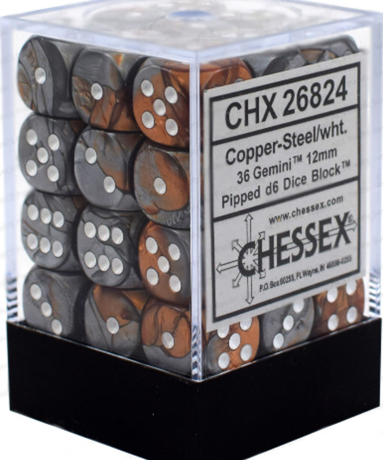 Chessex - CHX CLEARANCE - 36-die 12mm d6 Set Copper-Steel w/white Gemini