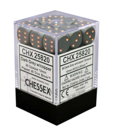 Chessex - CHX 36-die 12mm d6 Set Dark Grey w/copper Opaque