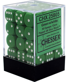 Chessex - CHX 36-die 12mm d6 Set Green w/white Opaque