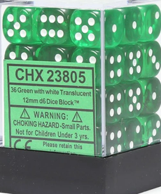 Chessex - CHX 36-die 12mm d6 Set Green w/white Translucent