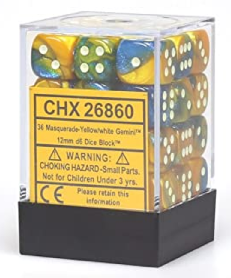 Chessex - CHX 36-die 12mm d6 Set Masquerade - Yellow w/ White