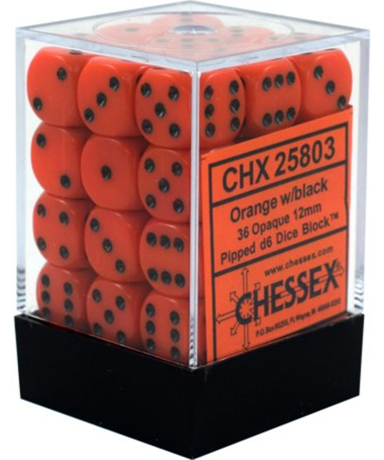 Chessex - CHX CLEARANCE - 36-die 12mm d6 Set Orange w/black Opaque