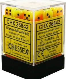 Chessex - CHX 36-die 12mm d6 Set Orange-Yellow w/black Gemini