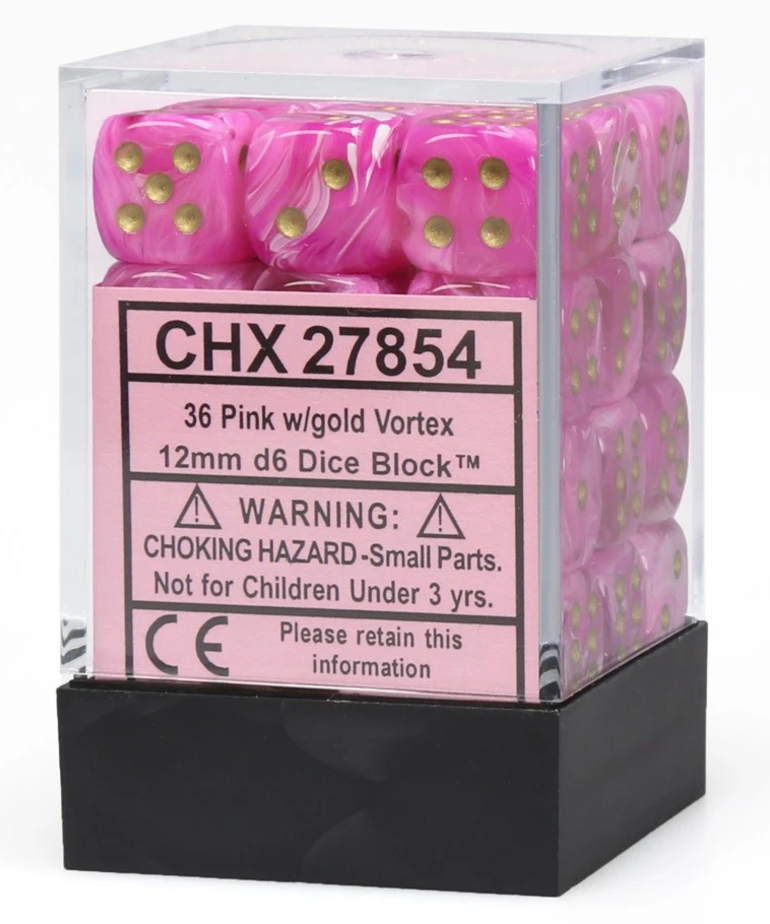 Chessex - CHX 36-die 12mm d6 Set Pink w/gold Vortex