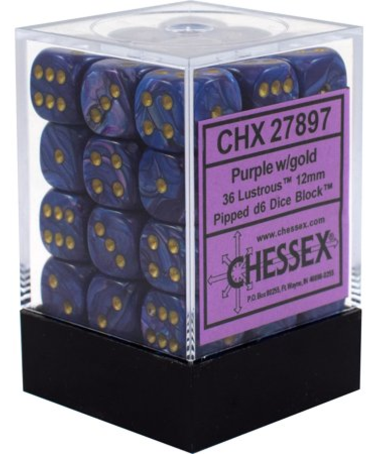 Chessex - CHX CLEARANCE - 36-die 12mm d6 Set Purple w/gold Lustrous