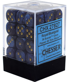 Chessex - CHX 36-die 12mm d6 Set Royal Blue w/gold Scarab