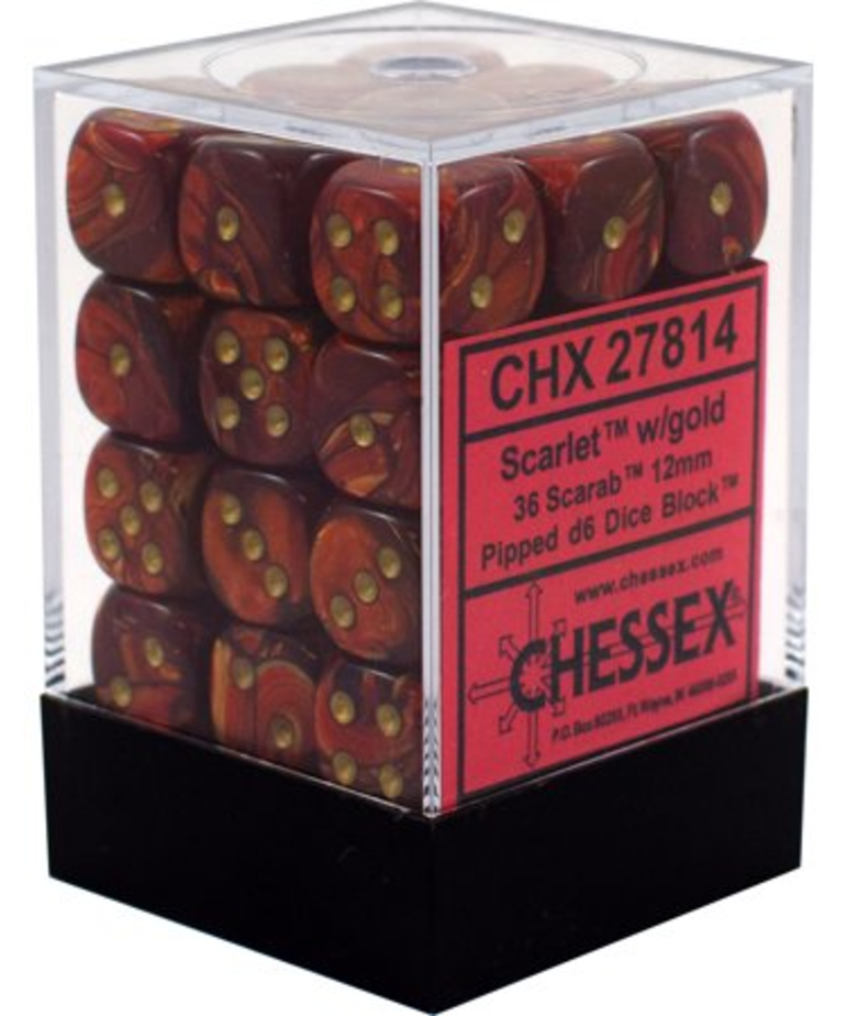 Chessex - CHX CLEARANCE - 36-die 12mm d6 Set Scarlet w/gold Scarab