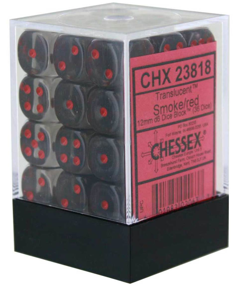 Chessex - CHX 36-die 12mm d6 Set Smoke w/red Translucent