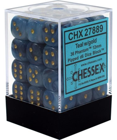 Chessex - CHX 36-die 12mm d6 Set Teal w/gold Phantom