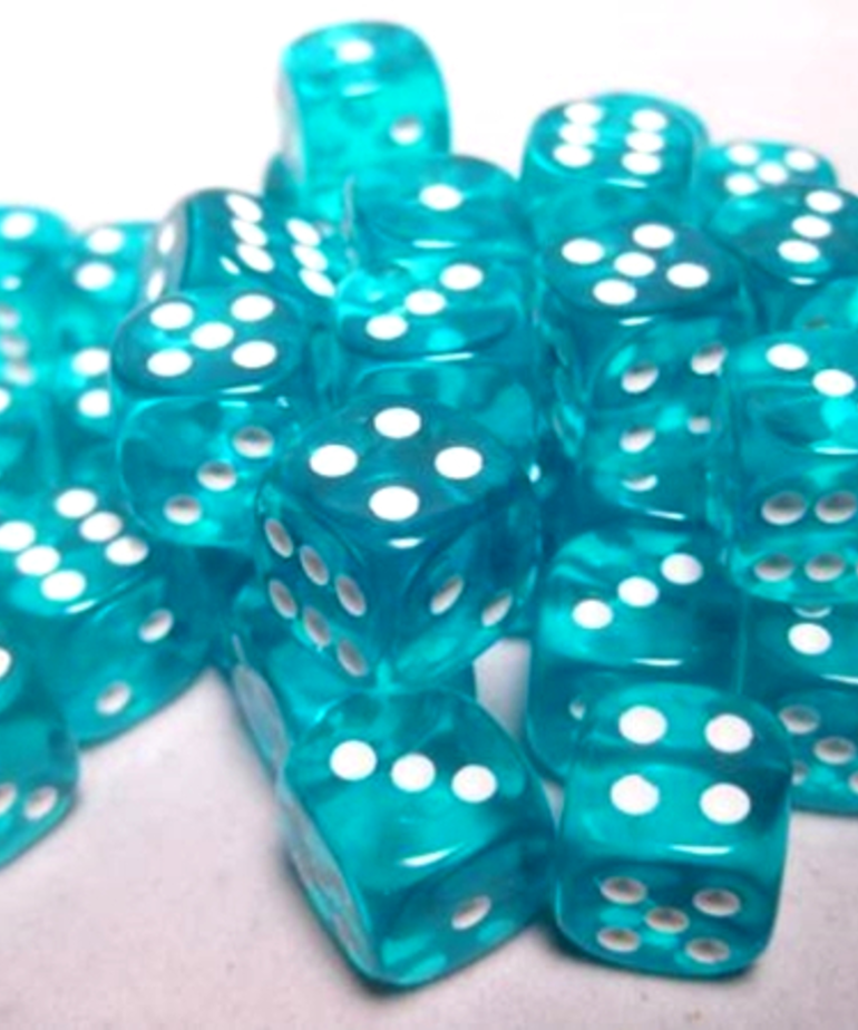 Chessex - CHX CLEARANCE - 36-die 12mm d6 Set Teal w/white Translucent