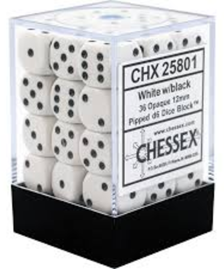 Chessex - CHX 36-die 12mm d6 Set White w/black Opaque