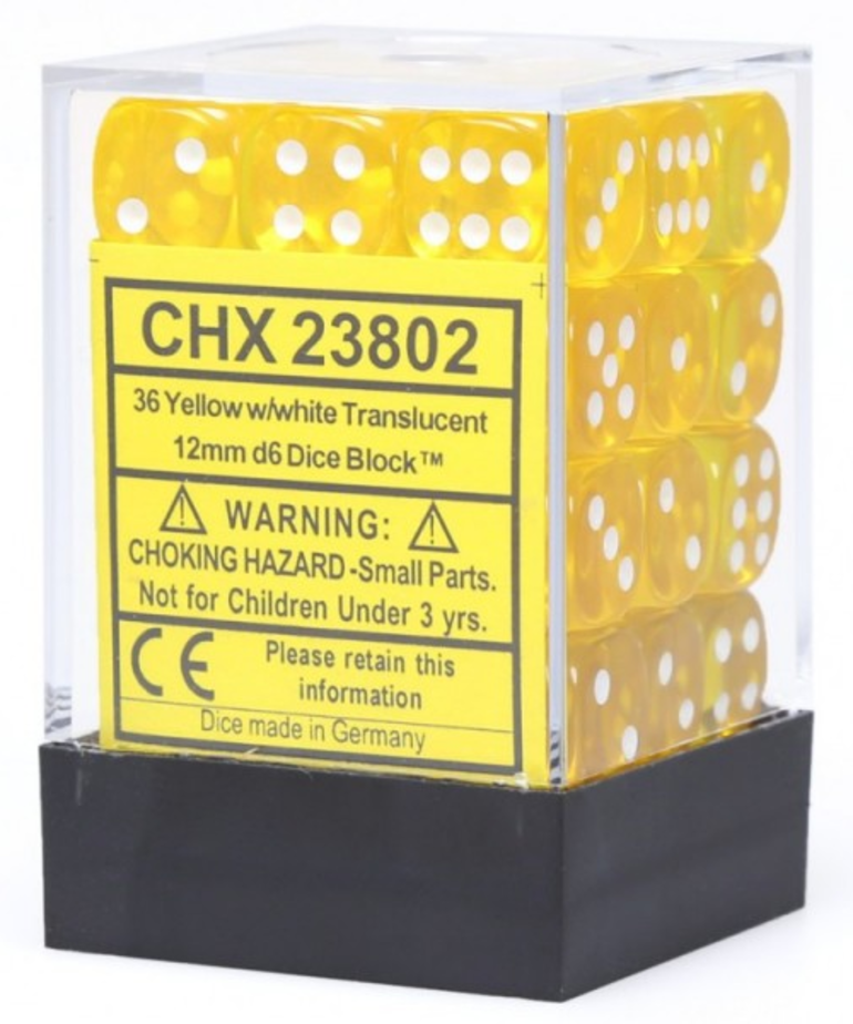 Chessex - CHX CLEARANCE - 36-die 12mm d6 Set Yellow w/white Translucent