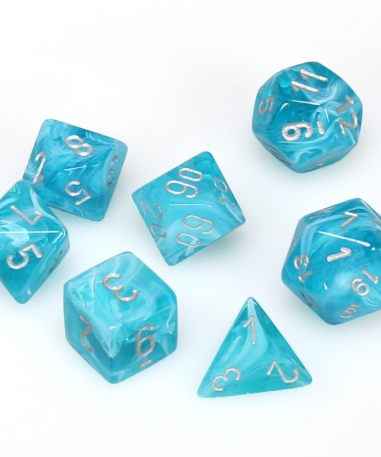 Chessex - CHX 7-Die Polyhedral Set Aqua w/ silver Cirrus