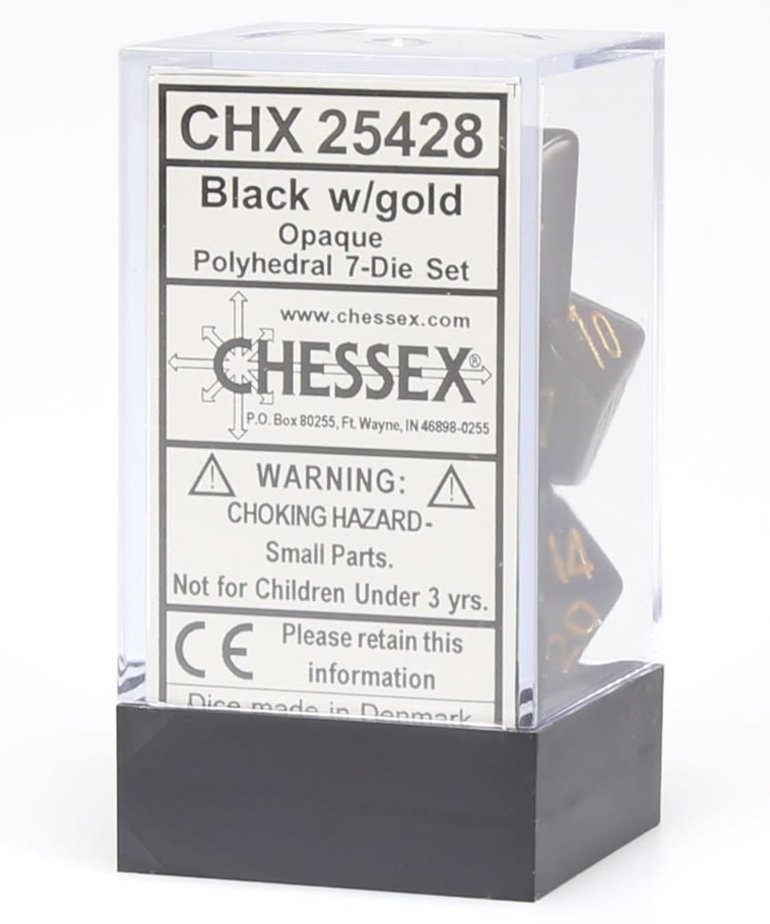 Chessex - CHX 7-Die Polyhedral Set - Black w/gold: Opaque