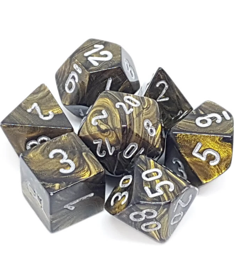 Chessex - CHX 7-Die Polyhedral Set Black-Gold w/silver Leaf