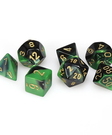 Chessex - CHX 7-Die Polyhedral Set Black-Green w/gold Gemini