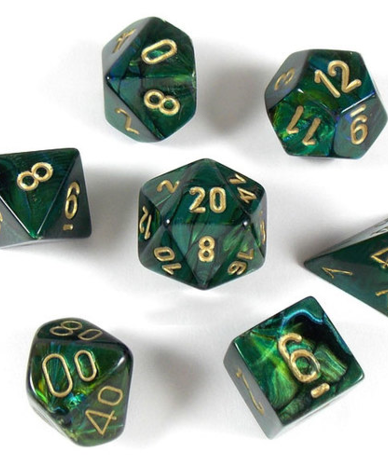 Chessex - CHX 7-Die Polyhedral Set Jade w/gold Scarab