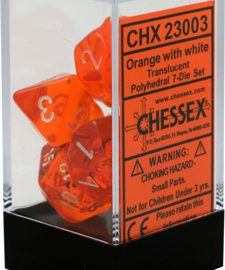 Chessex - CHX 7-Die Polyhedral Set Orange w/white Translucent