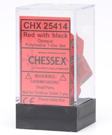 Chessex - CHX 7-Die Polyhedral Set -Red w/black: Opaque
