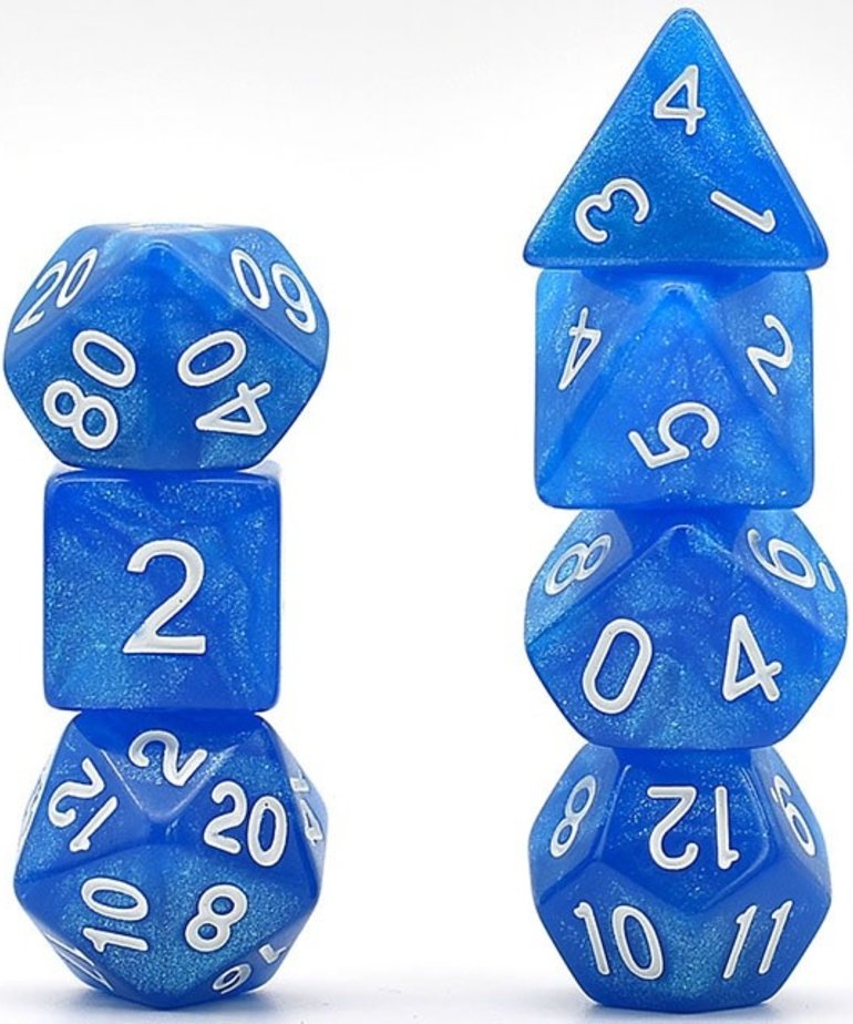Gameopolis Dice - UDI Gameopolis: Dice - Polyhedral 7-Die Set - Glitter - Blue/White