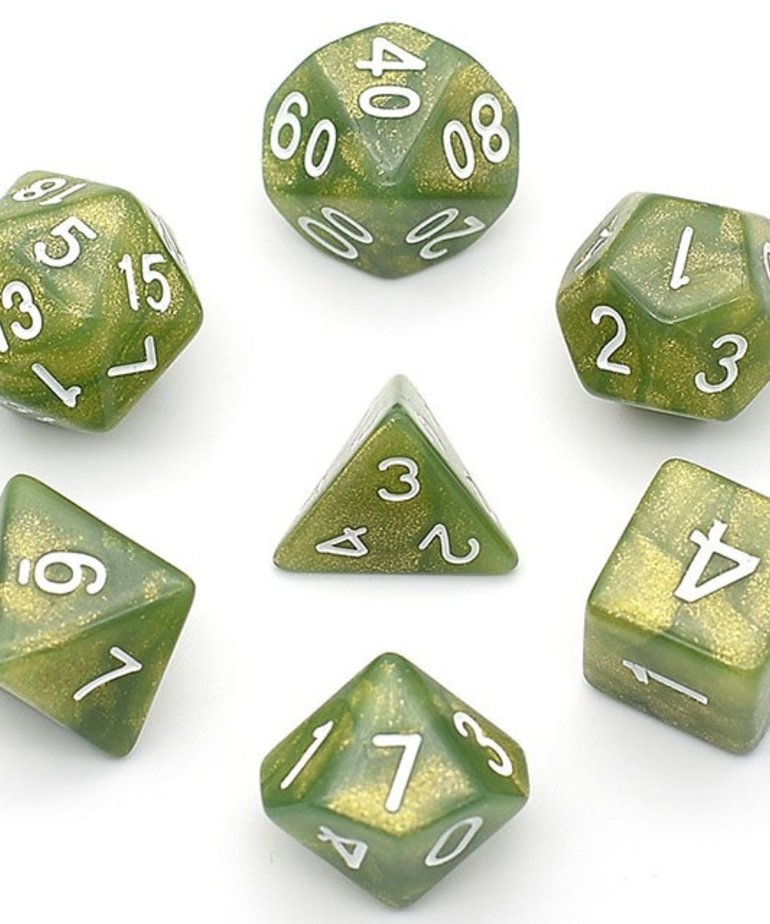 Gameopolis Dice - UDI Gameopolis: Dice - Polyhedral 7-Die Set - Glitter - Green/White