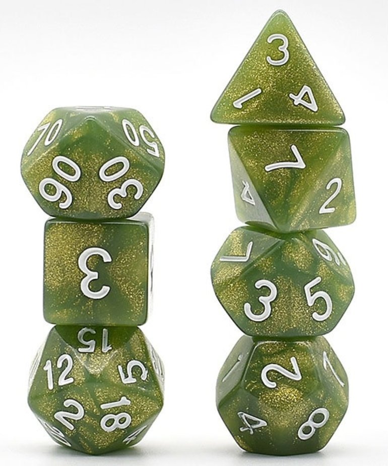 Gameopolis Dice - UDI Gameopolis: Dice - Polyhedral 7 Set - Glitter - Green w/ White