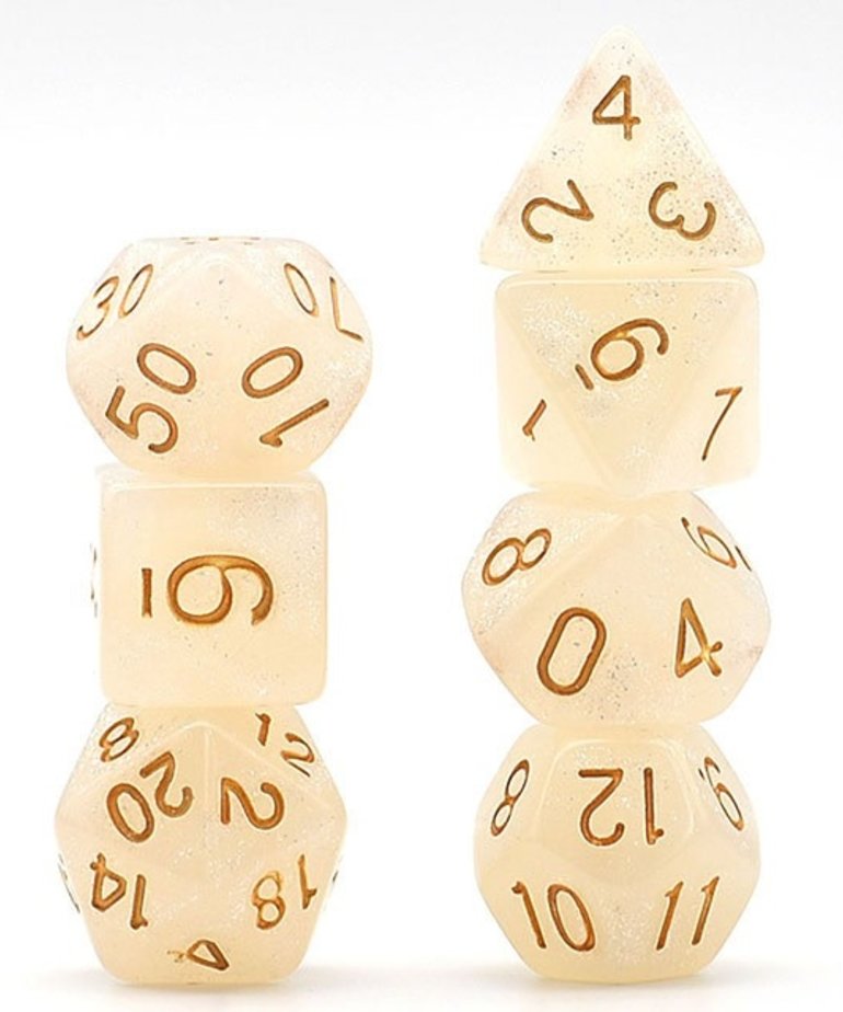 Gameopolis Dice - UDI Gameopolis: Dice - Polyhedral 7-Die Set - Glitter - White/Gold