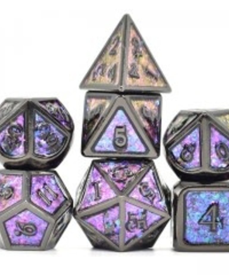 Gameopolis Dice - UDI Gameopolis: Dice - Polyhedral 7-Die Set - Photosensitive Powder/Metal - Black-Purple-Blue-Golden