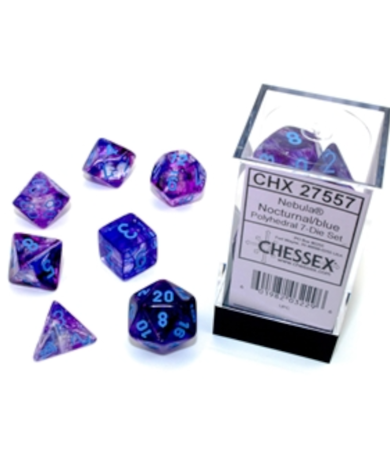 Chessex - CHX Chessex - Polyhedral 7-Die Set - Nebula Luminary - Nocturnal w/ Blue